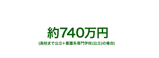 看護師になるには？　約740万円（高校まで公立＋看護系専門学校(公立)の場合)