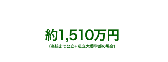 薬剤師になるには？　約1,510万円（高校まで公立＋私立大薬学部の場合)